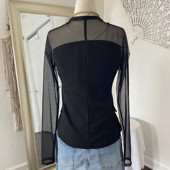 Wet Seal Vintage Office Siren Black Semi Sheer Mesh Rhinestone Button Blazer S - Picture 6 of 7